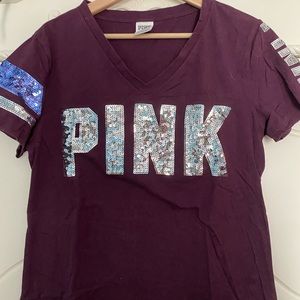 victoria secret pink burgundy sequin top